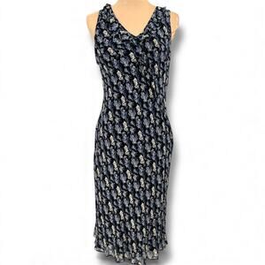 EVA BLUE Vintage Dark Floral Chiffon Midi Dress 12 DarkFairy Coquette Whimsigoth
